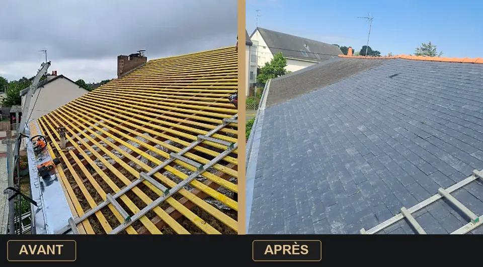 Avant et après pose de couverture en ardoise