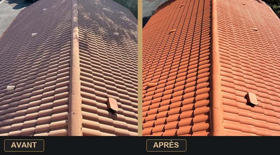 Avant et après intervention sur toiture en tuiles