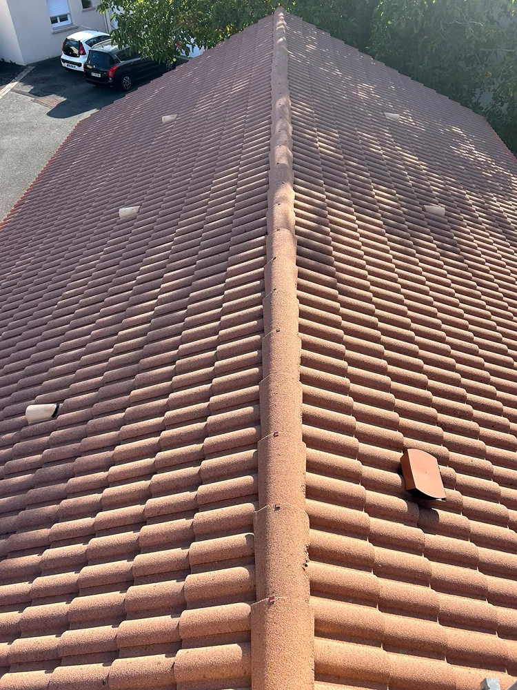 Vue de la même toiture en tuiles avant intervention